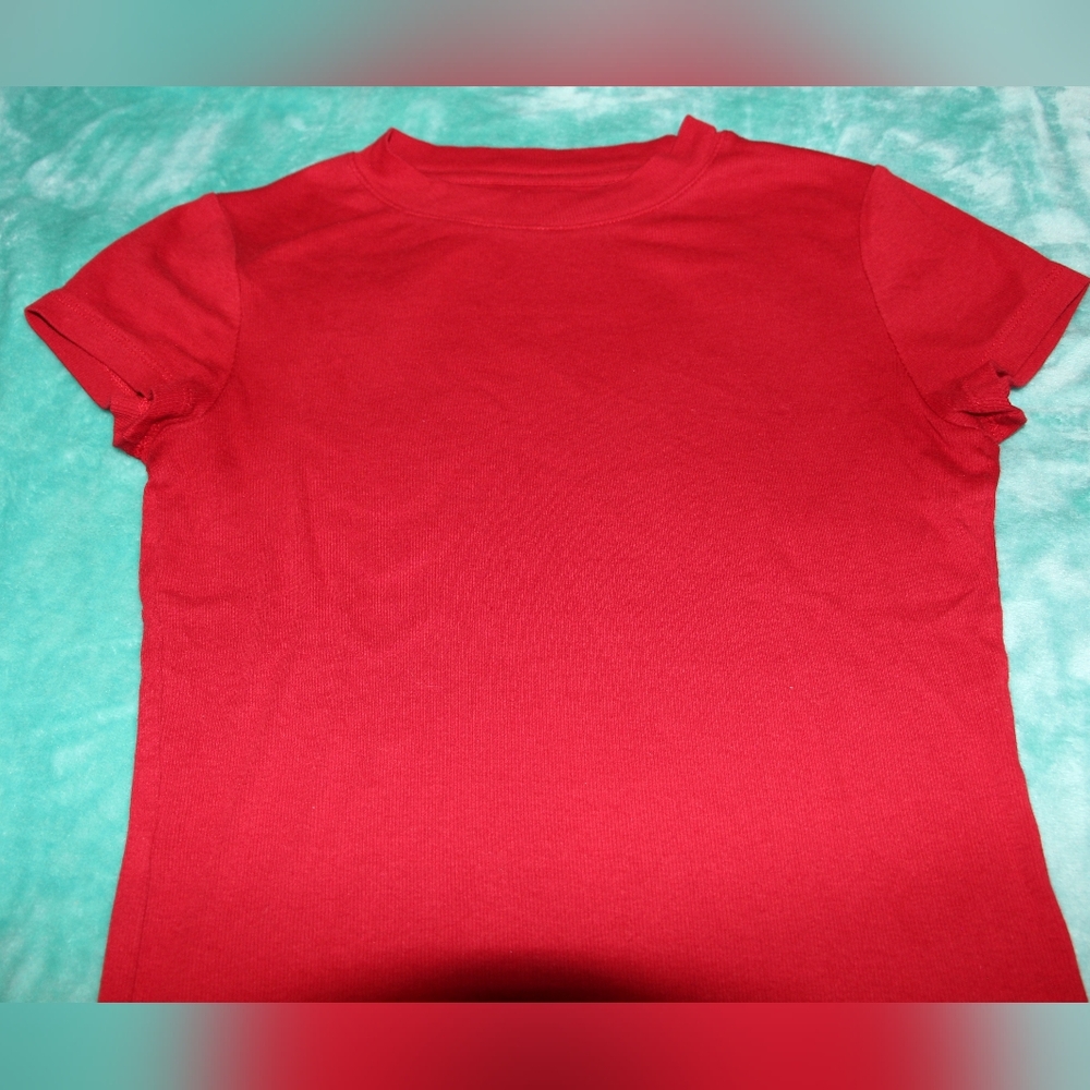Red Ribbed Tee - Picture 2 of 5